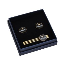 SET GEMELLI E FERMACRAVATTA LOGO NERO