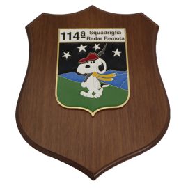 CREST IN METALLO SMALTATO BASE LEGNO 22,5X17,5CM 114 SQUADRIGLIA R.R.