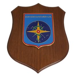 CREST IN METALLO SMALTATO BASE LEGNO 22,5X17,5CM SERVIZIO SANITARIO