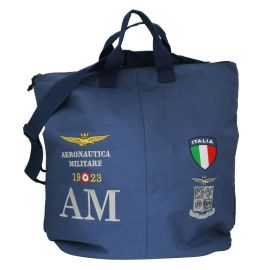 BORSA PORTACASCO BLU CON 4 STEMMI AM RICAMATI