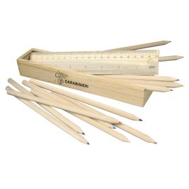 SET SCUOLA CON 12 MATITE E RIGHELLO IN CONFEZIONE IN LEGNO CARABINIERI