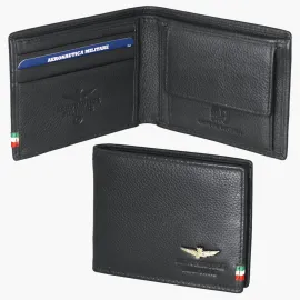 PORTAFOGLI FLAG CON PORTASPICCI IN VERA PELLE NERO 10,6X8,6X1,8