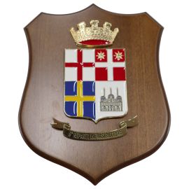 CREST IN METALLO SMALTATO BASE LEGNO 22,5X17,5CM 5 REP. INFRASTRUTTURE