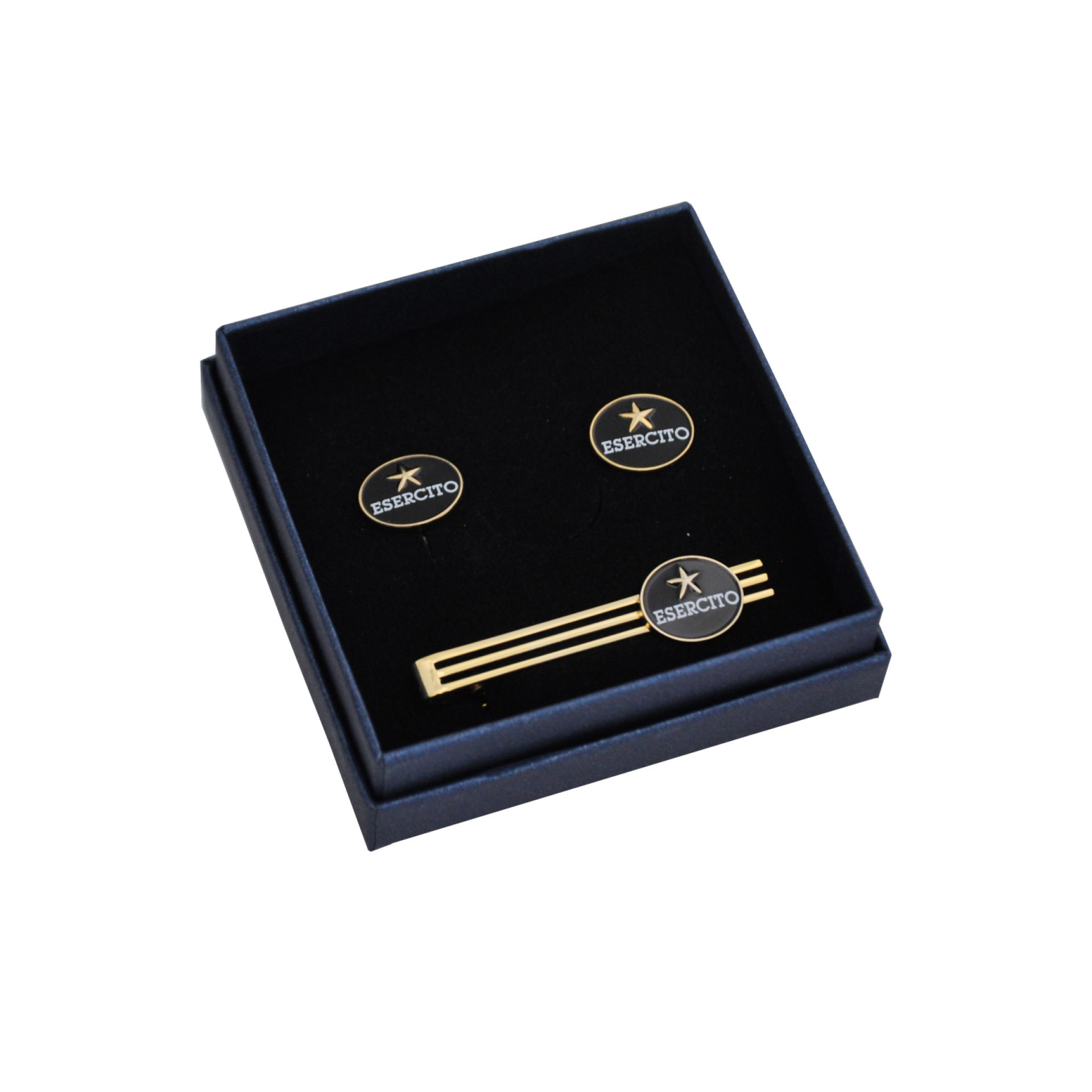 SET GEMELLI E FERMACRAVATTA LOGO NERO