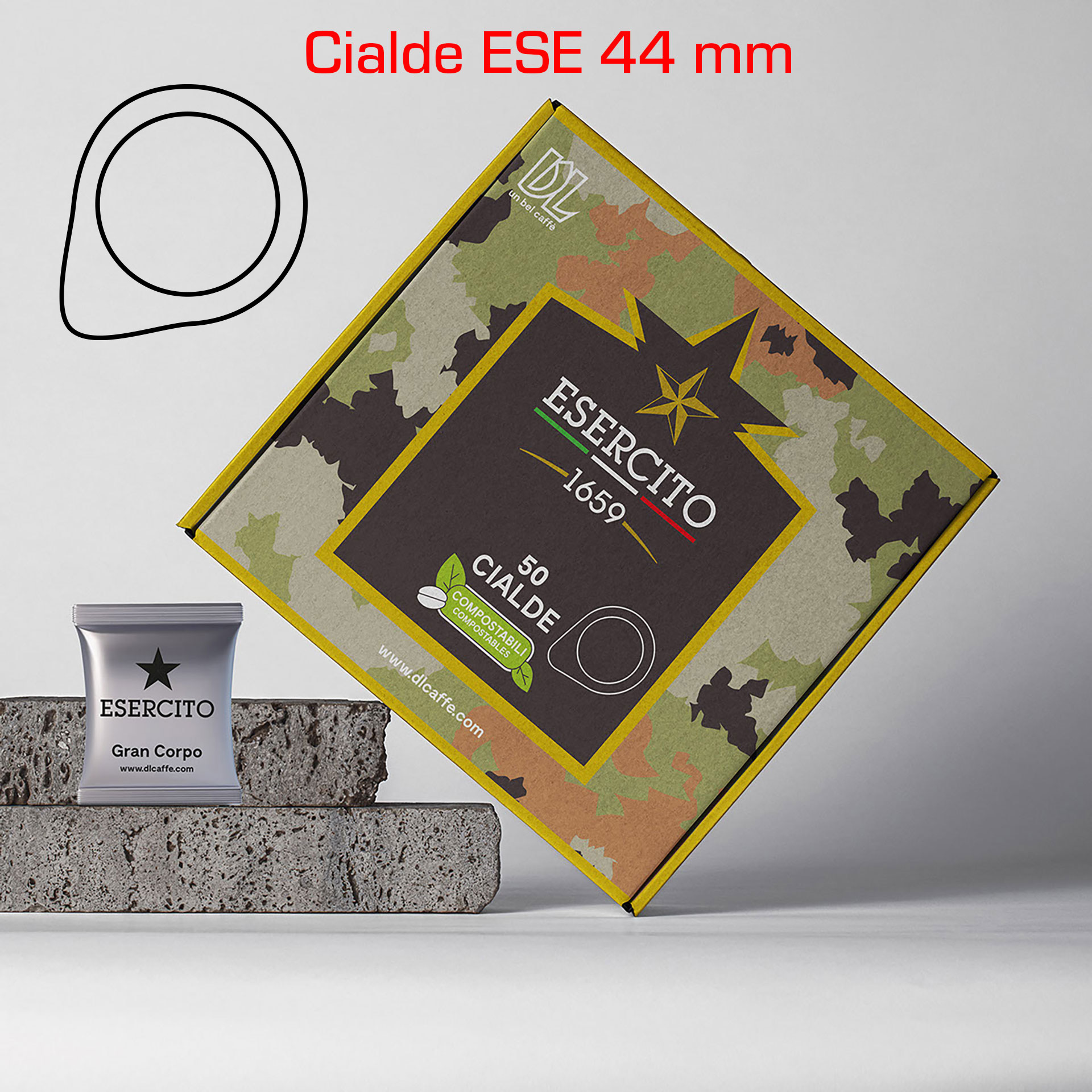 50 CIALDE CAFFE' ESERCITO 44 MM MISCELA GRAN CORPO