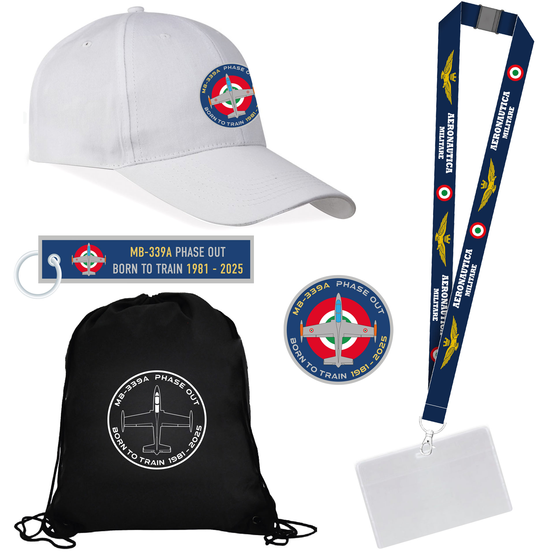 KIT CAPPELLINO, PORTAPASS, PATCH, ZAINO SACCA E PORTACHIAVI LOGO MB339A