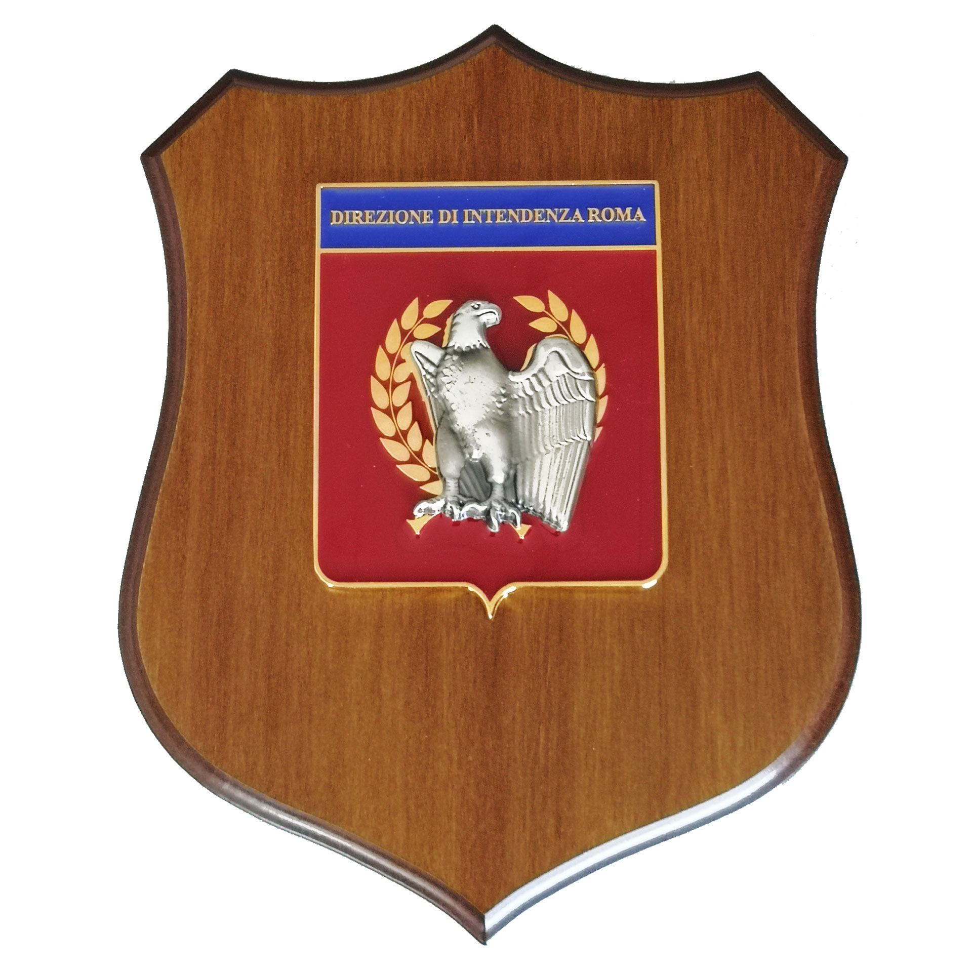 CREST IN METALLO SMALTATO BASE LEGNO 22,5X17,5CM DIR.INTENDENZA DI ROMA