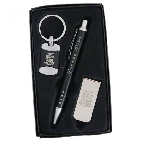 SET PENNA IN METALLO, PORTACHIAVI E FERMASOLDI A.M. IN SCATOLA REGALO