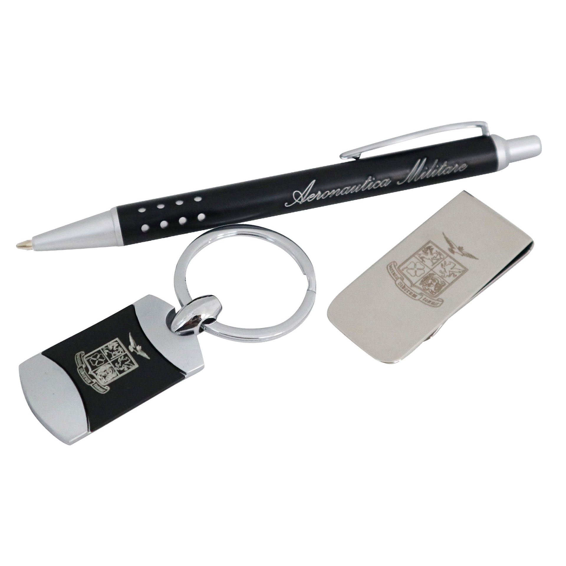 SET PENNA IN METALLO, PORTACHIAVI E FERMASOLDI A.M. IN SCATOLA REGALO
