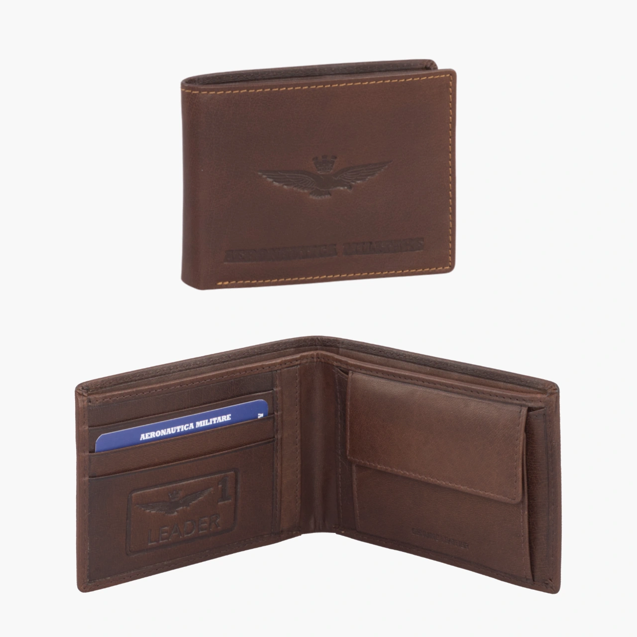 PORTAFOGLIO IN PELLE CON PORTA SPICCI LINEA NEW EAGLE MORO 12,3X9,3X2,3