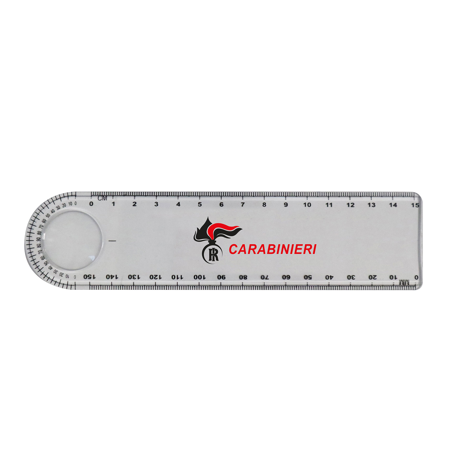 RIGHELLO IN PLASTICA TRASPARENTE CON LENTE D'INGRANDIMENTO CARABINIERI