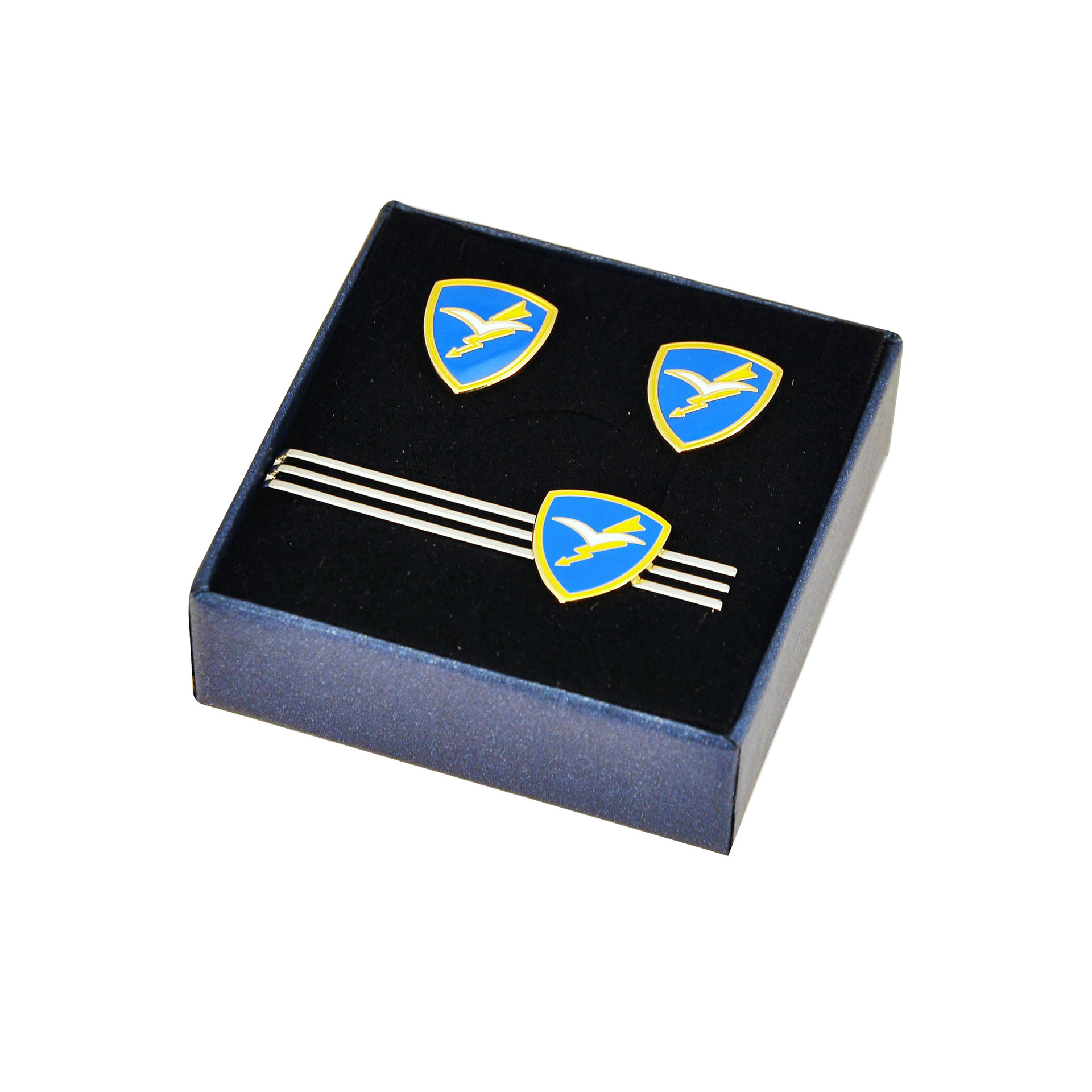 SET IN METALLO GEMELLI E FERMACRAVATTA FOLGORE E.I.