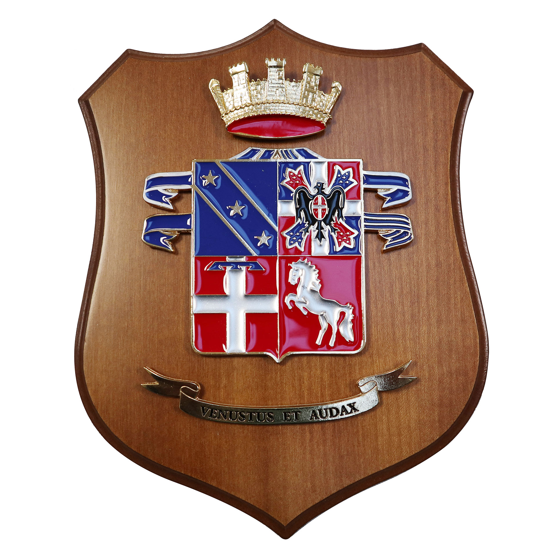 CREST IN METALLO SMALTATO BASE LEGNO 22,5X17,5CM RGT PIEMONTE CAVALLE. 2