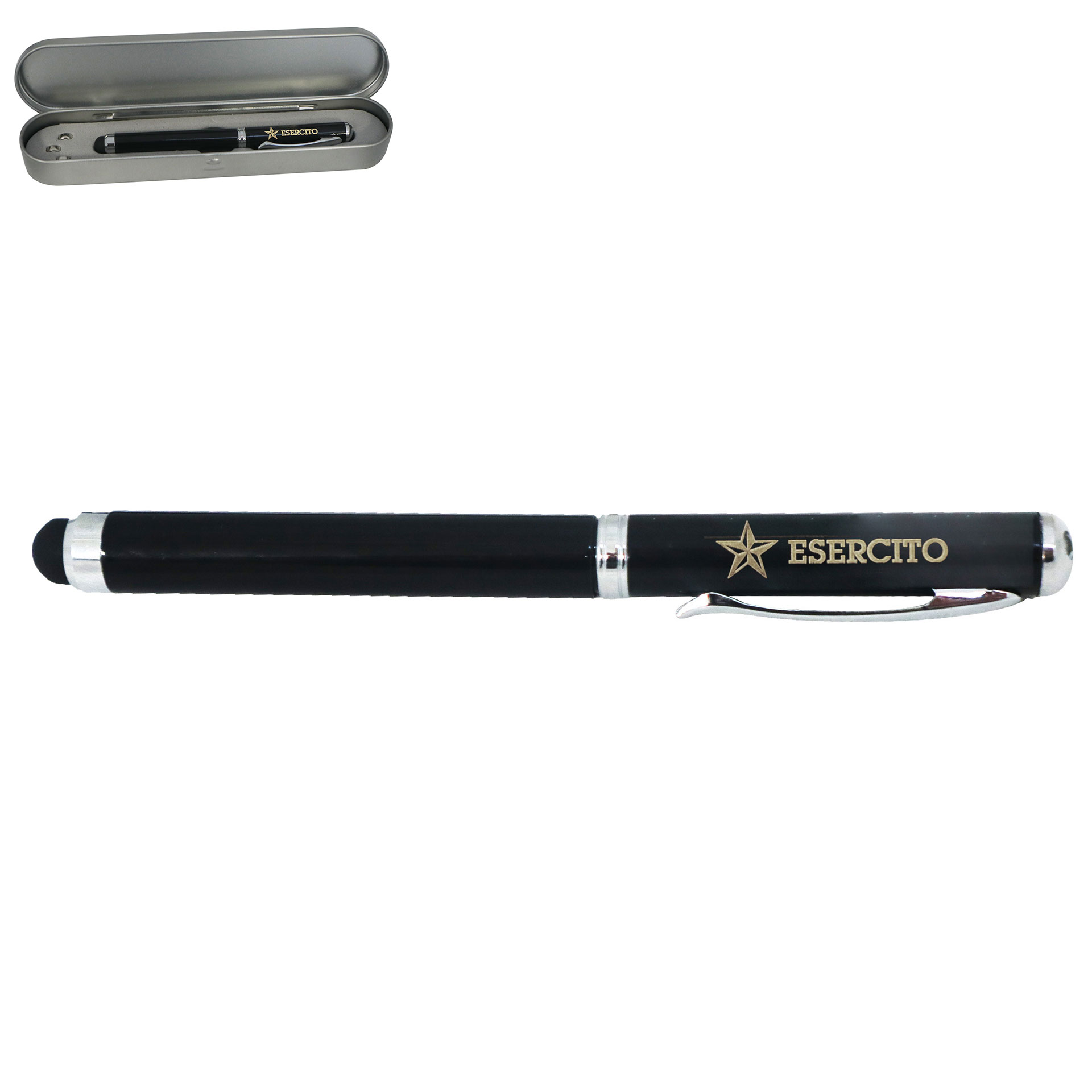 PENNA IN METALLO NERA CON LASER POINTER E LUCE LED