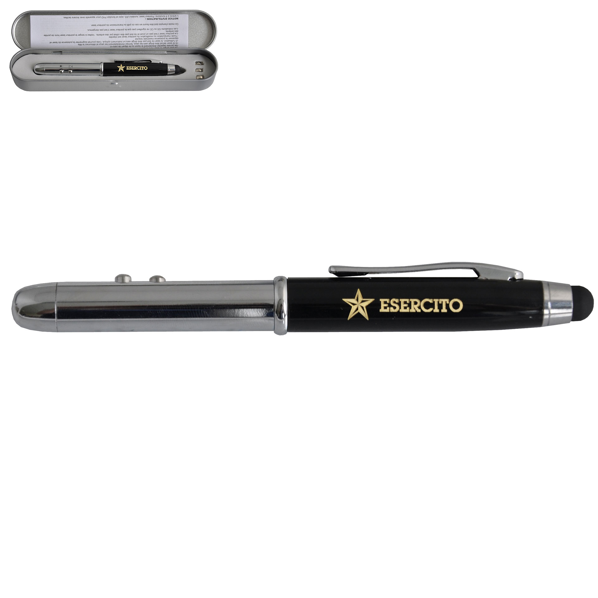 PENNA IN METALLO NERA CON LASER POINTER E LUCE LED